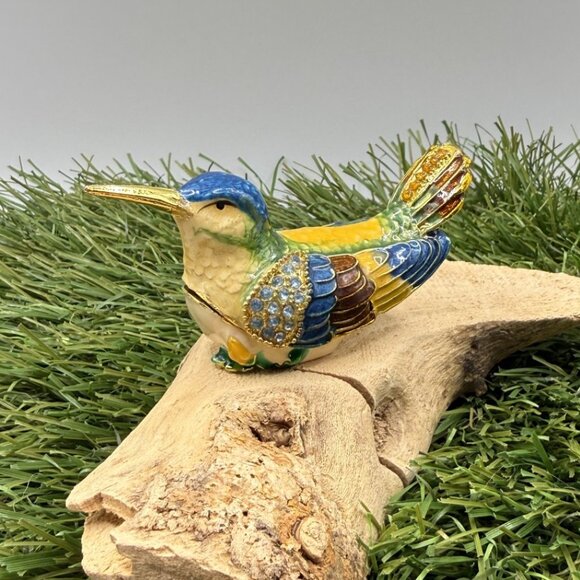 Humming Bird Enamel Rhinestone Trinket Box - Picture 2 of 8